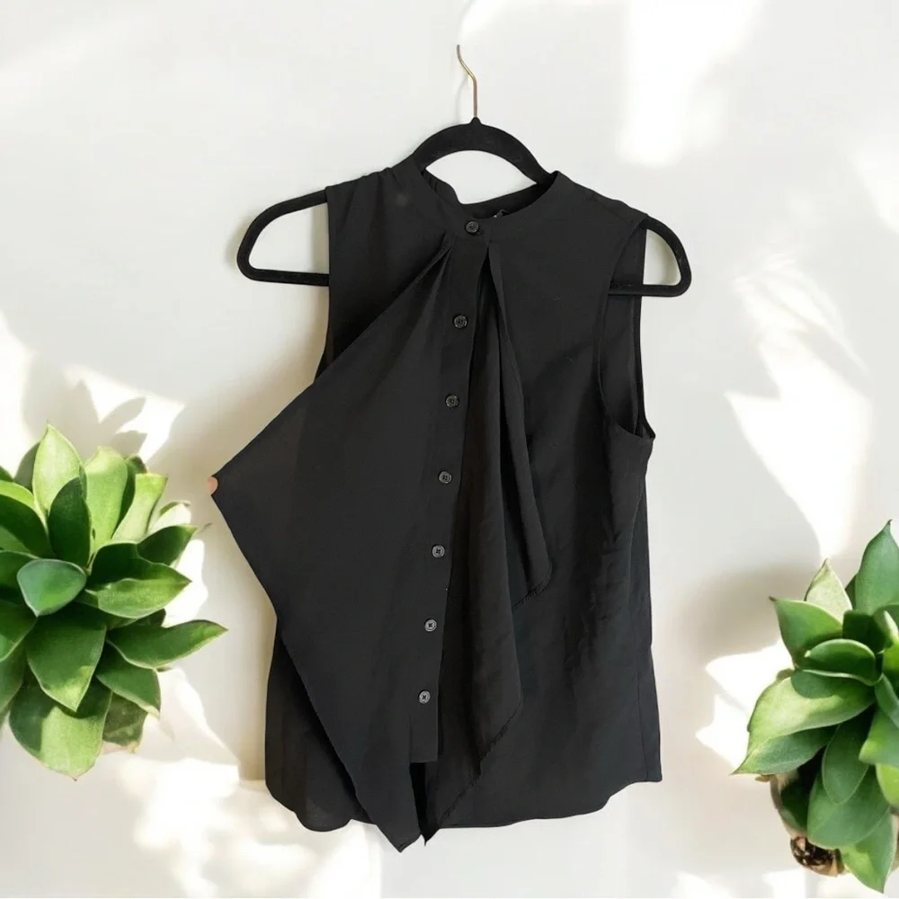 Banana Republic Black Sleeveless  Button Down Top Short Sleeve - Picture 3 of 6